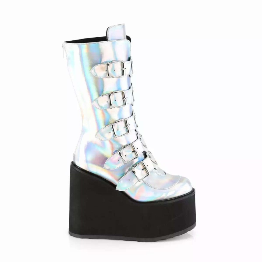 * Hologram Vegan Leather 5.5 Platform Mid-Calf Boots*