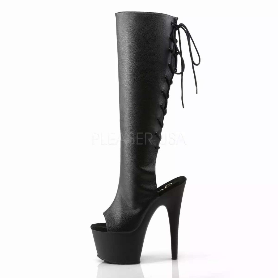 * Pleaser 7 Heel Lace-Up Faux Leather Knee High Boots*