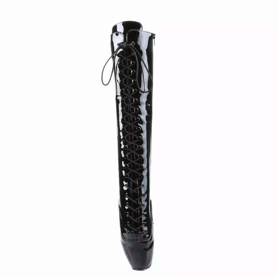 * 7 Spike Heel Patent Leather Ballet Single Sole Boots*