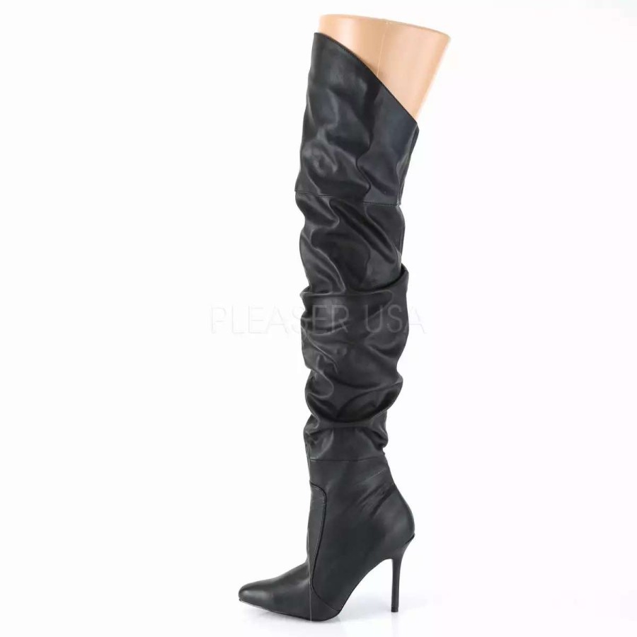 * Pleaser 4 Heel Faux Leather Pointed Thigh Boots**