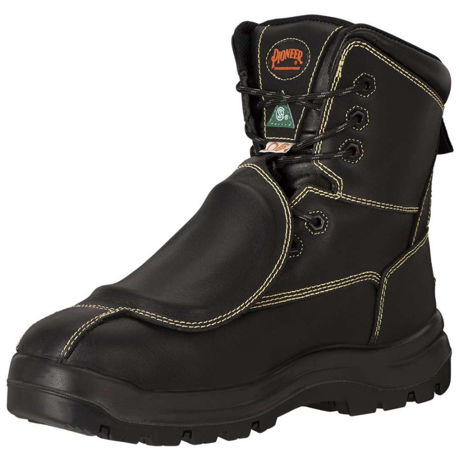 * Pioneer Men'S Safety Work Boots 8 Csa Leather Metatarsal-Protected With Rubber Outsole Black Sizes 7 14