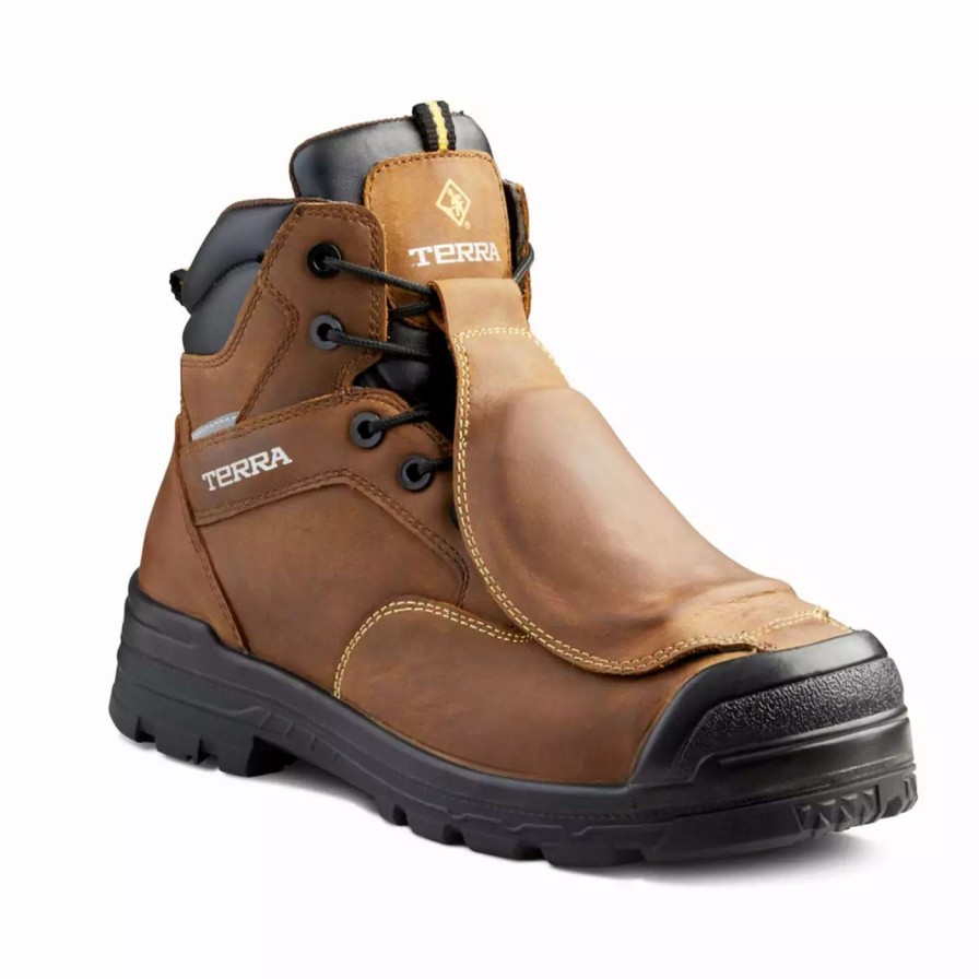 * Terra Men'S Safety Work Boots Barricade 6 Leather Waterproof With Metguard Composite Toe And Plate | Brown | Sizes 7-14