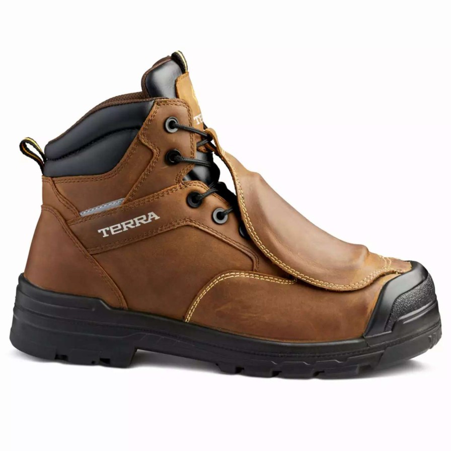 * Terra Men'S Safety Work Boots Barricade 6 Leather Waterproof With Metguard Composite Toe And Plate | Brown | Sizes 7-14