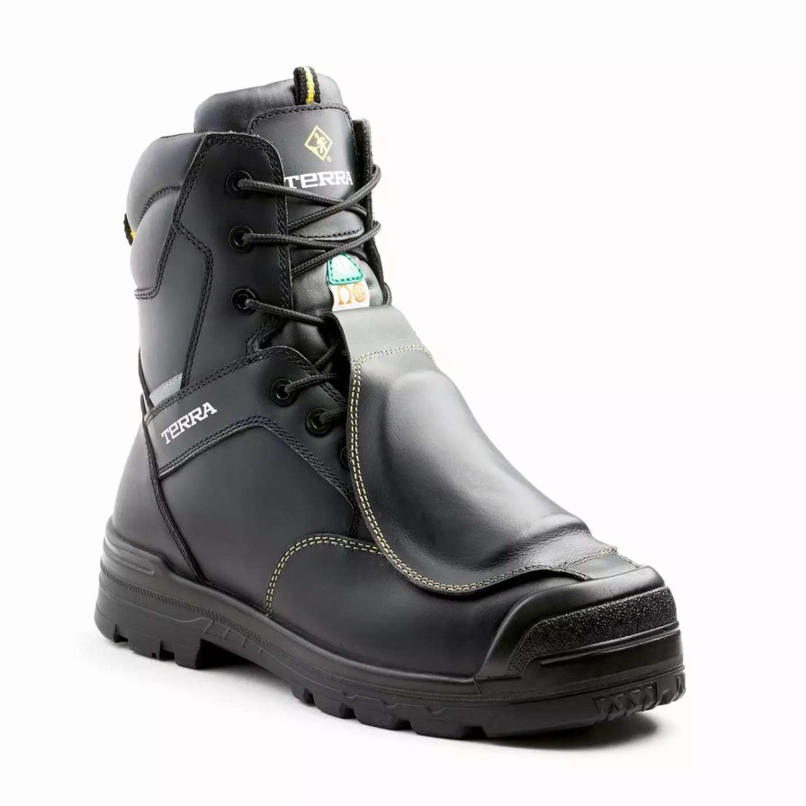 * Terra Men'S Safety Work Boots Barricade 8 Leather Waterproof With Metguard Composite Toe And Plate | Black | Sizes 7-14