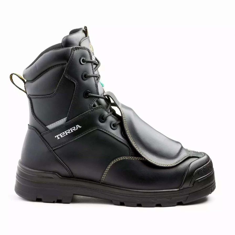 * Terra Men'S Safety Work Boots Barricade 8 Leather Waterproof With Metguard Composite Toe And Plate | Black | Sizes 7-14