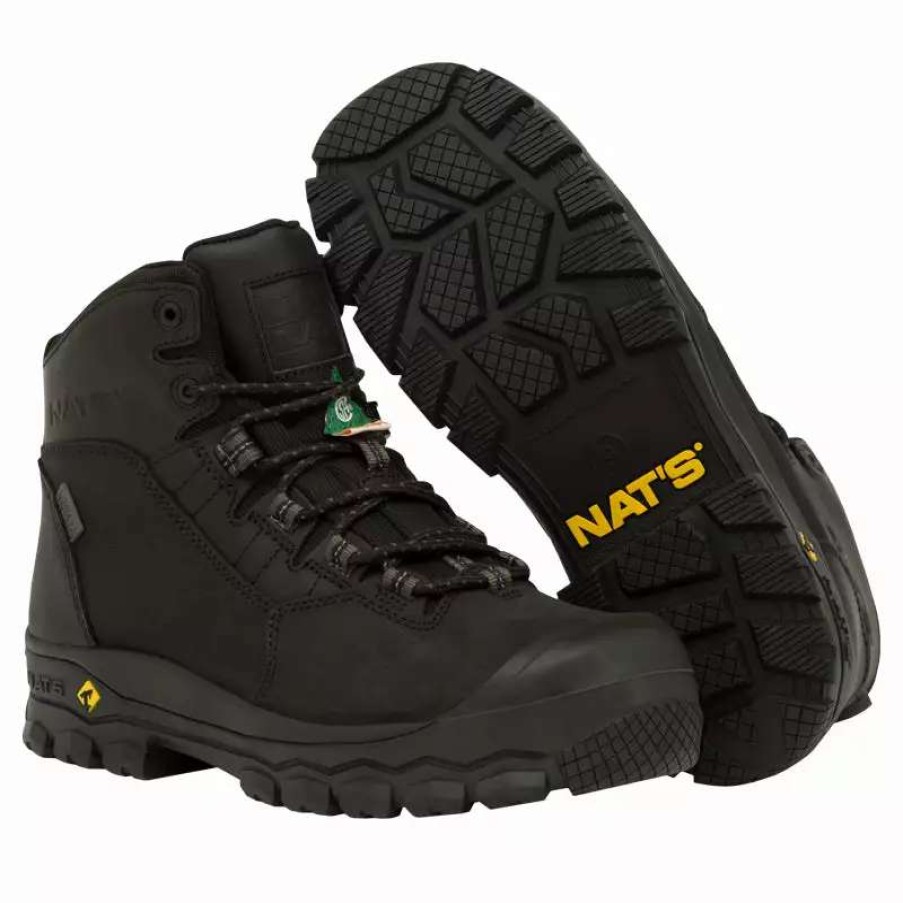 * Nats Men'S Safety Work Boots S626 Csa 6 Leather Waterproof Steel Toe And Plate Black Sizes 7-13